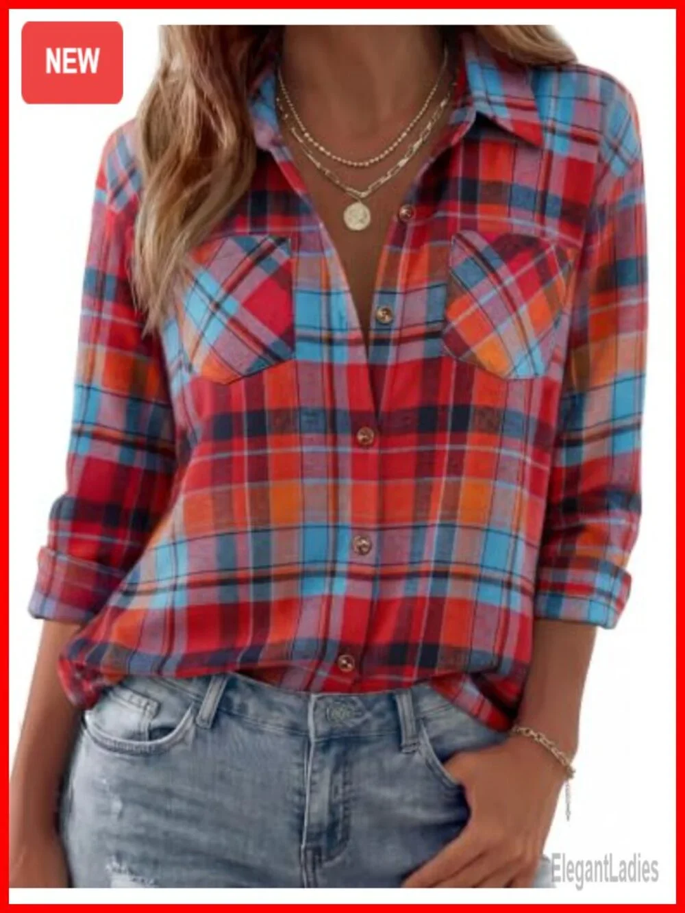 Women's Flannel Shirt Long Sleeve Button Down Plaid Casual Top